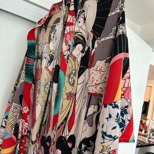 Vintage Style Japanese Art Print Kimono Robe Duster